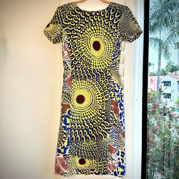 Antik Batik Arly Pencil Dress Yellow Blue size S/M - Picture 1 of 11